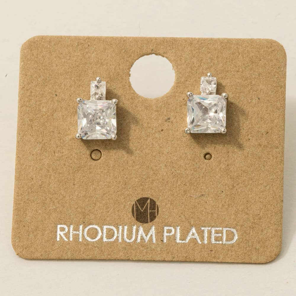 Gold Dipped Square Rhinestones Stud Earrings