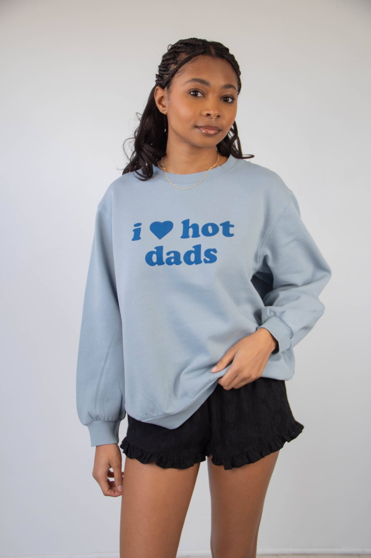 Hot Dads Blue Graphic Crew Sweatshirt