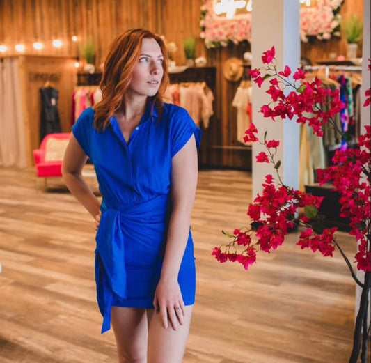 French Blue Wrap Tie Dress