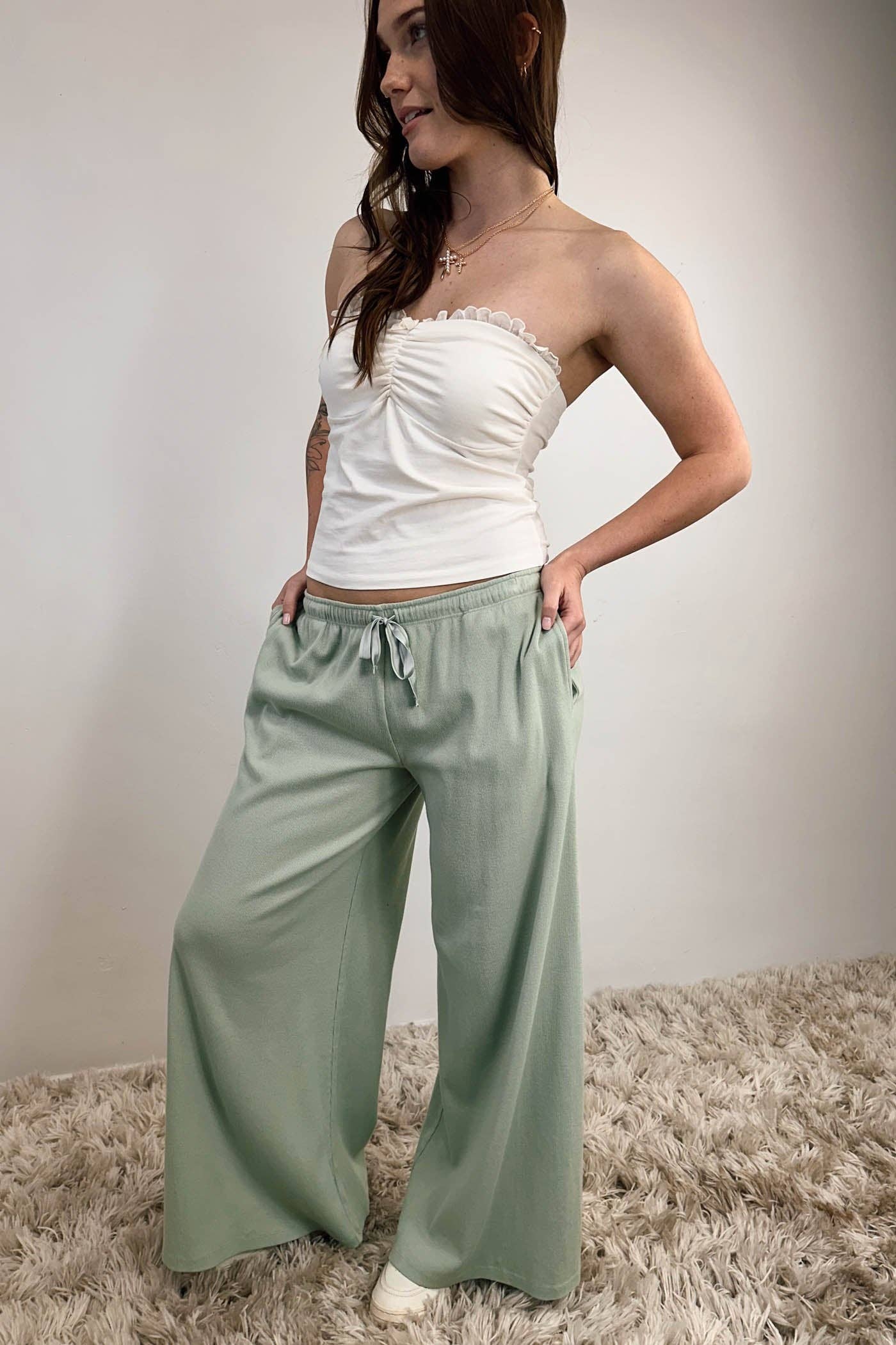 Ribbed Super Wide Leg Pants