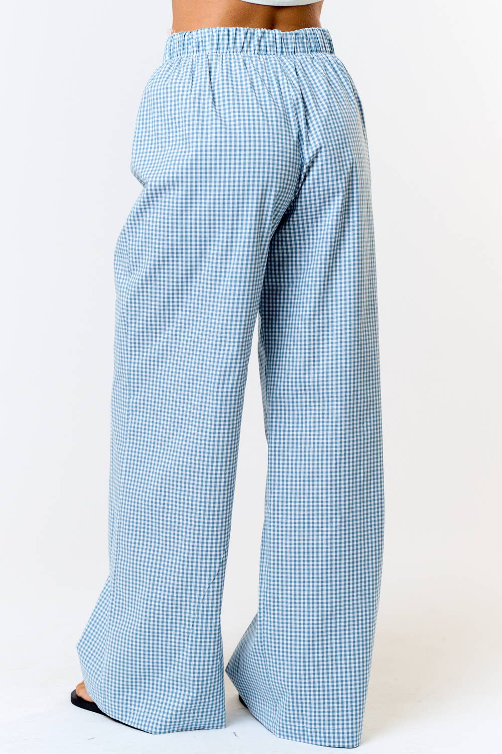 GINGHAM PLAID WIDE LEG LOUNGE PANT