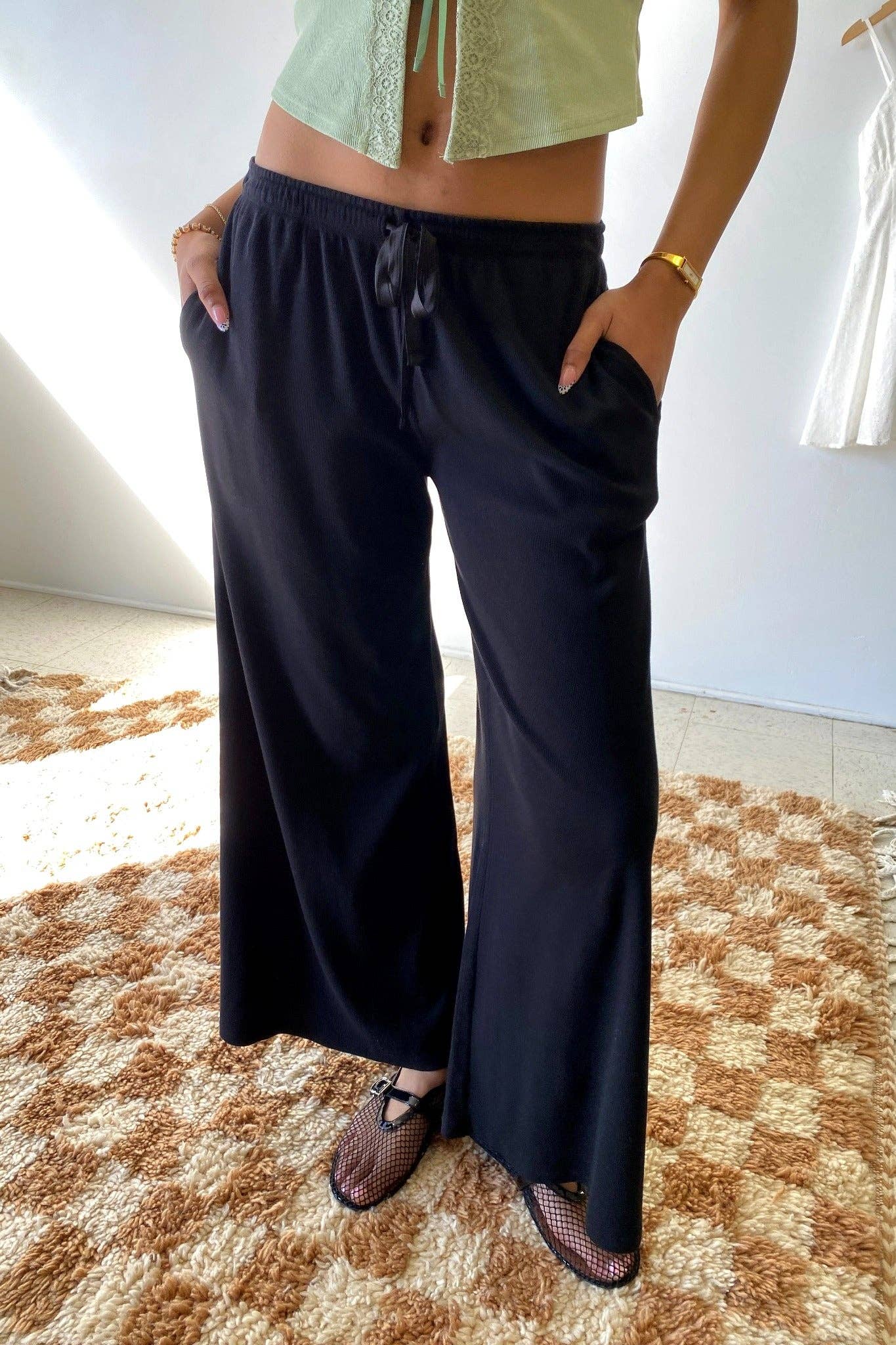 Ribbed Super Wide Leg Pants