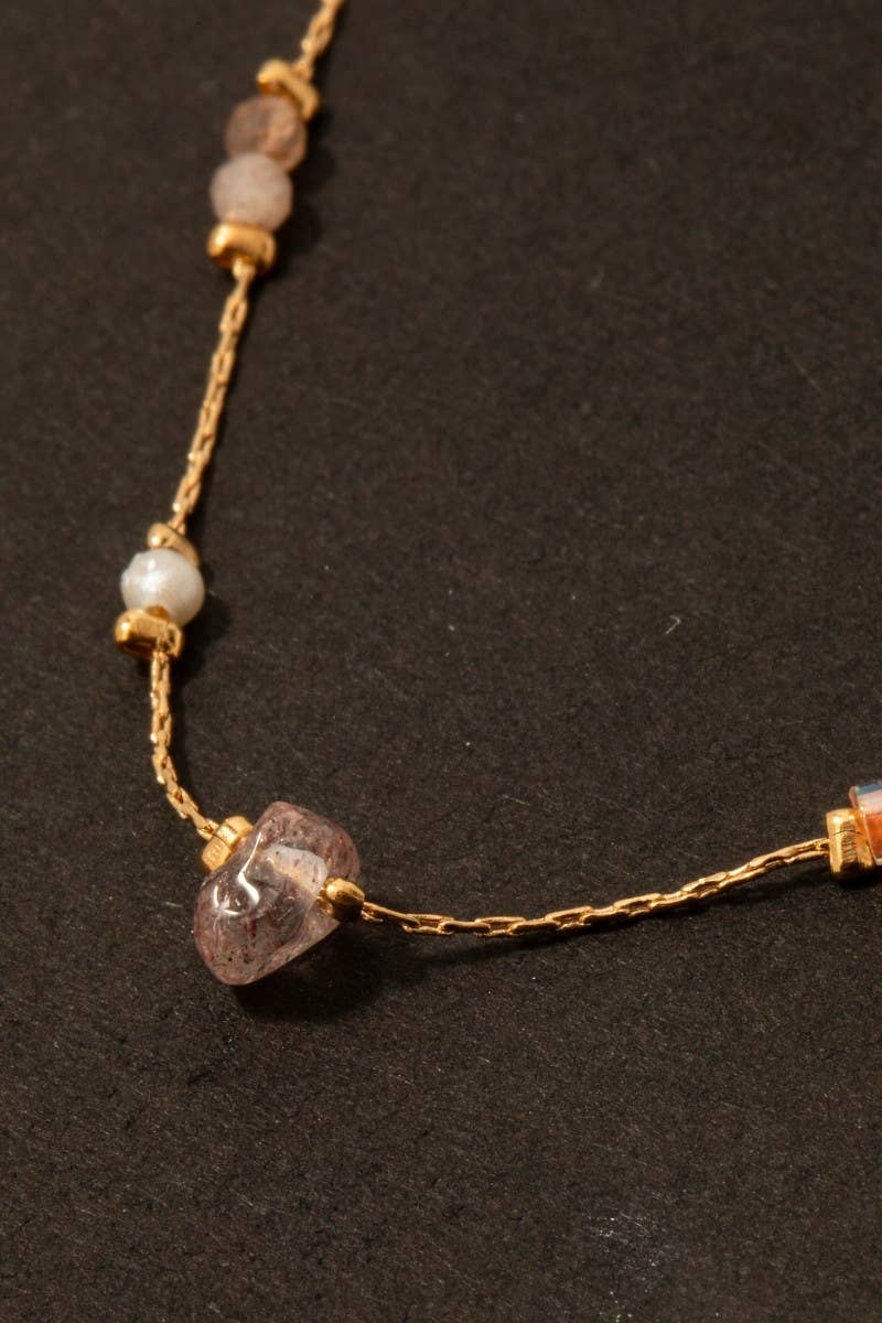 Pearl And Chip Stone Station Beads Chain Necklace