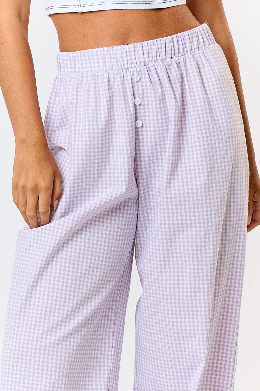 GINGHAM PLAID WIDE LEG LOUNGE PANT