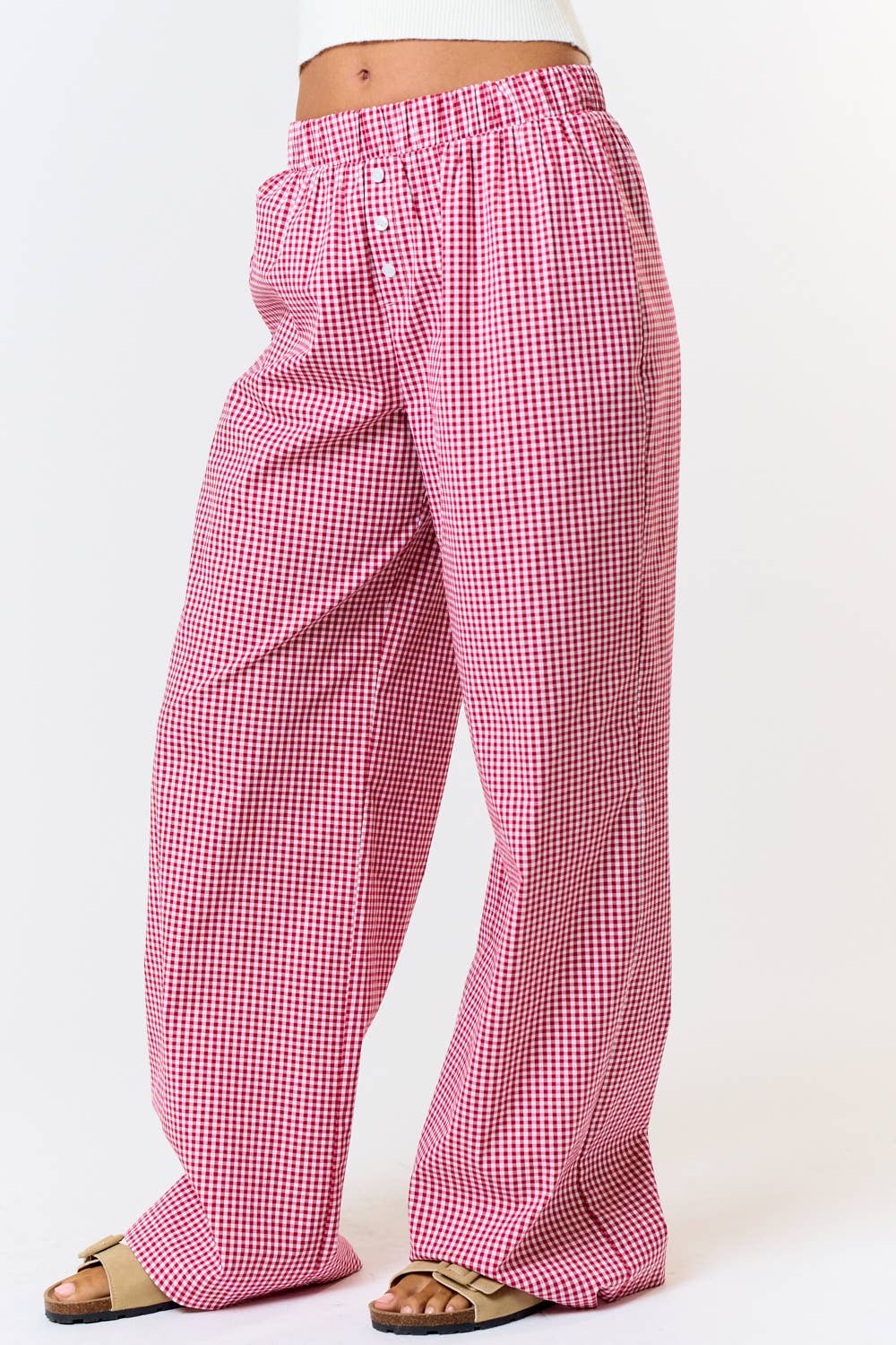 GINGHAM PLAID WIDE LEG LOUNGE PANT