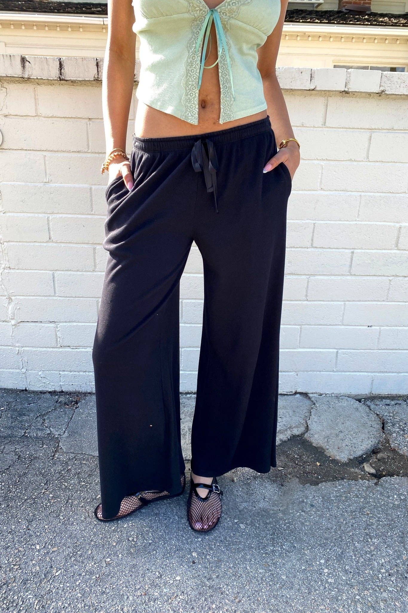 Ribbed Super Wide Leg Pants