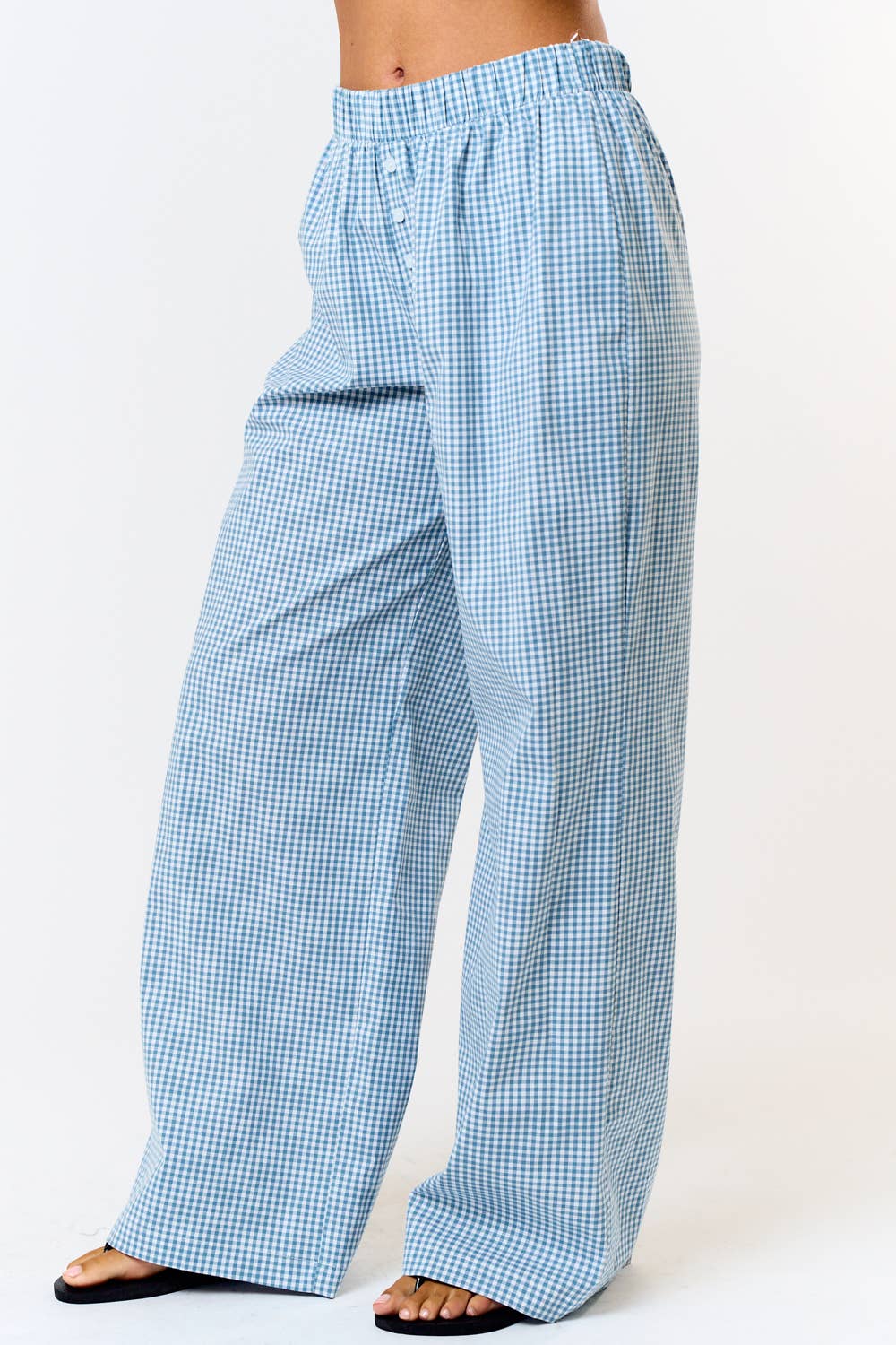 GINGHAM PLAID WIDE LEG LOUNGE PANT