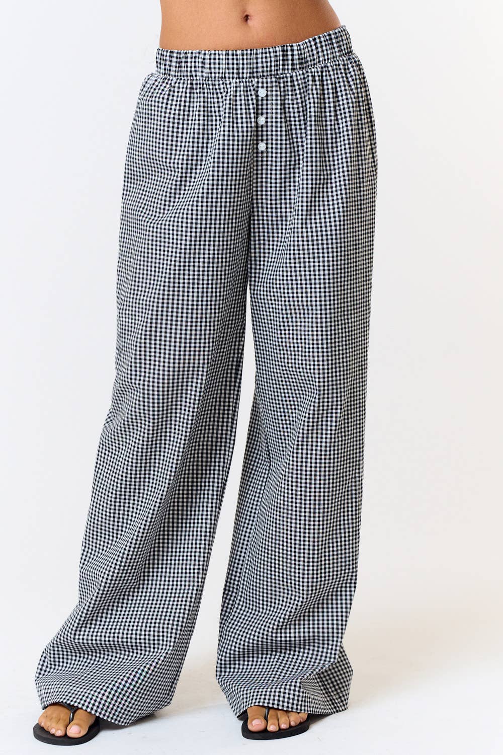 GINGHAM PLAID WIDE LEG LOUNGE PANT