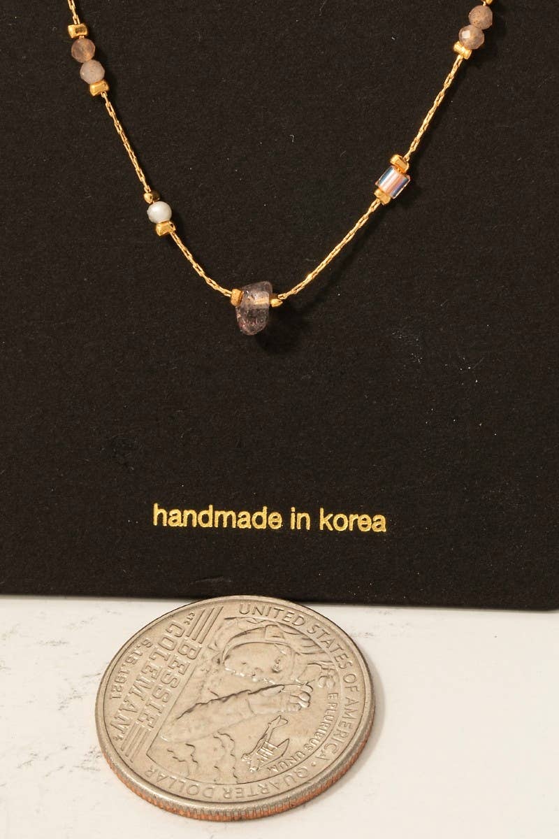 Pearl And Chip Stone Station Beads Chain Necklace