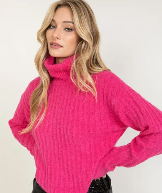 Hot Pink Turtleneck Sweater